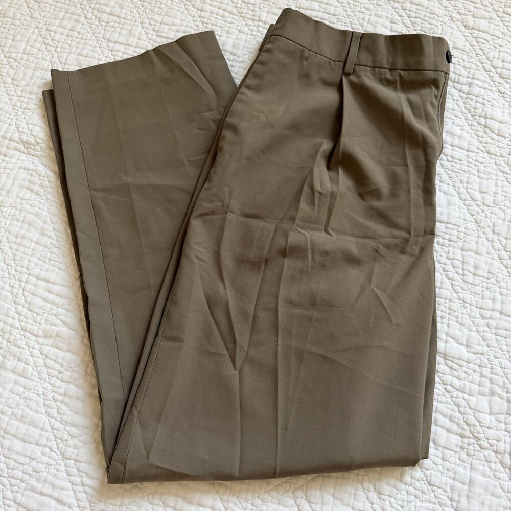 ZARA Single Pleat Wool Blend Tailored Trousers Olive Brown 34 (4049/086)